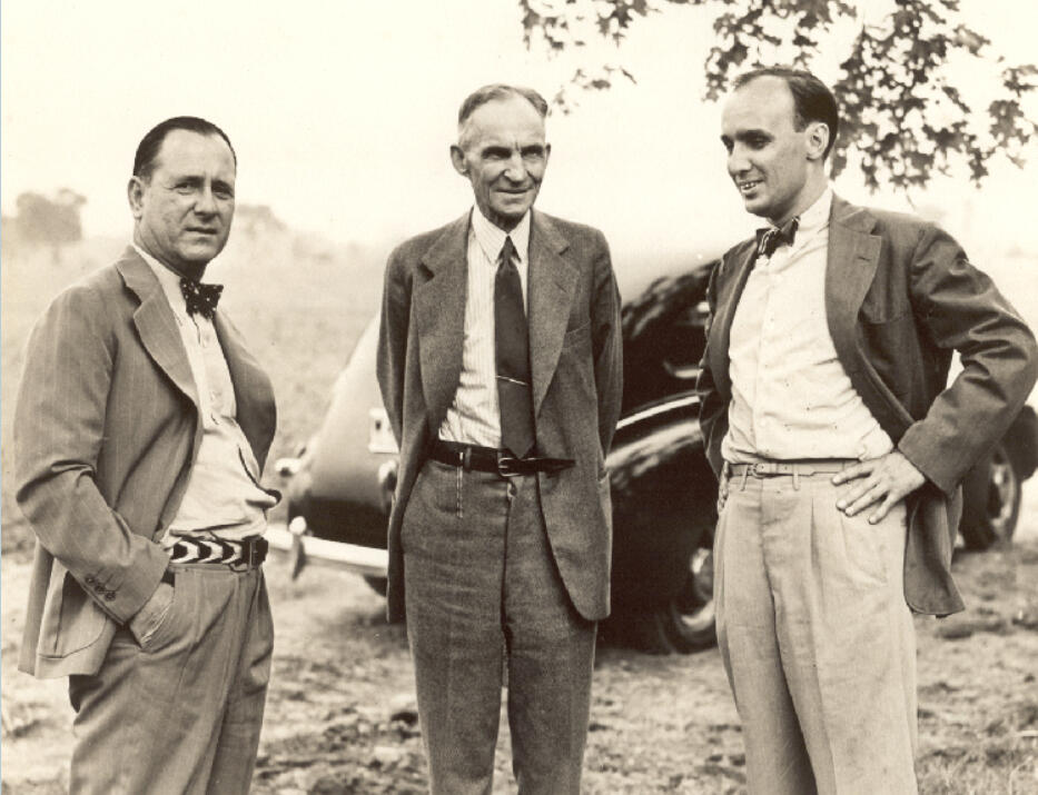 Harry Bennett (left), Henry Ford (center), John Corlisle (right) at Camp Legion in Dearborn, June 19, 1939. (Courtesy of The Henry Ford)